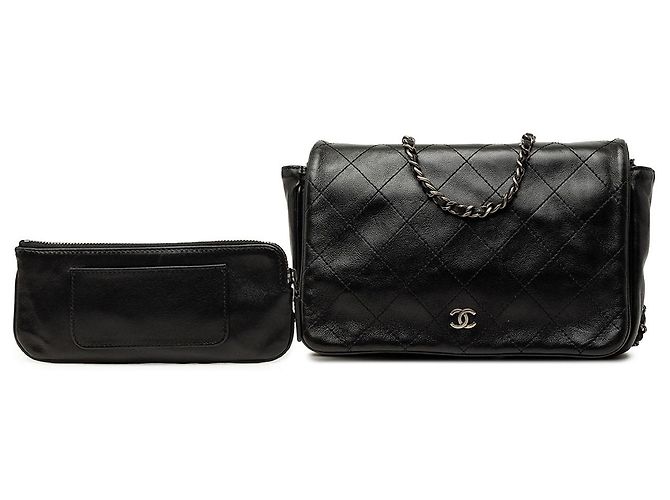 Wallet On Chain Borsa crossbody Chanel CC in agnello trapuntato nero - vista 7