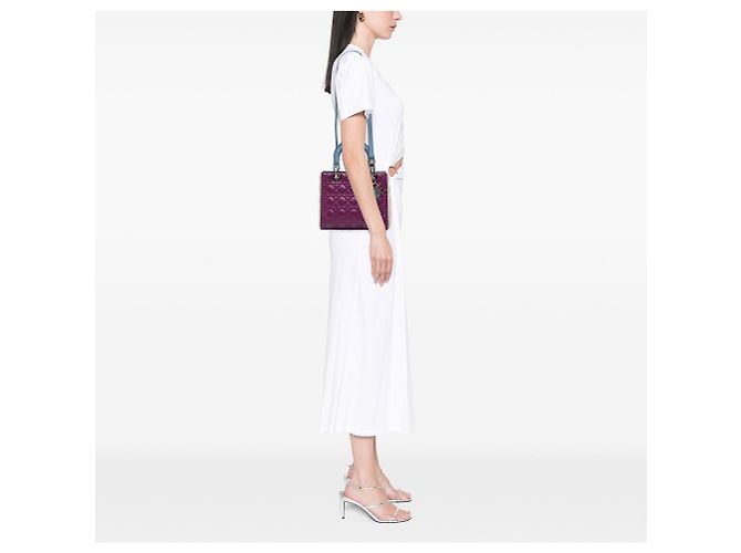 Lady Dior Satchel aus dreifarbigen Cannage-Lammleder in Lila Medium - Ansicht 11
