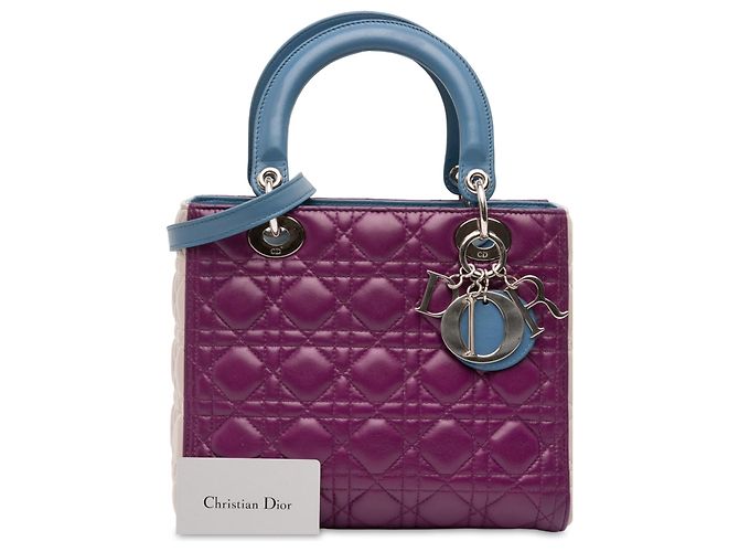 Lady Dior Satchel aus dreifarbigen Cannage-Lammleder in Lila Medium - Ansicht 12