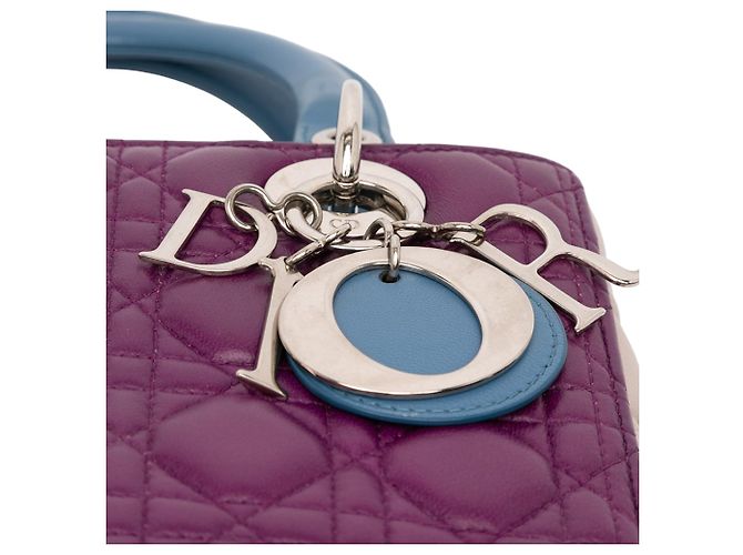 Lady Dior Satchel aus dreifarbigen Cannage-Lammleder in Lila Medium - Ansicht 9