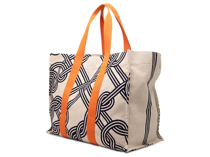 Tote da spiaggia Hermès Toile Noeuds Marins Beige - vista 2