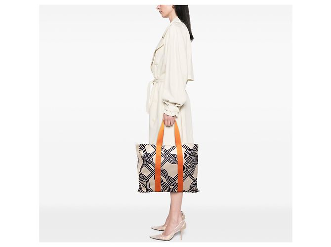Tote da spiaggia Hermès Toile Noeuds Marins Beige - vista 6