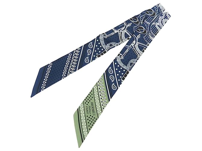 Sciarpa Twilly in seta Hermès Eperon d Or blu Bandana - vista 2