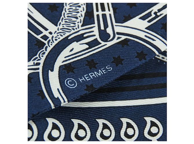 Sciarpa Twilly in seta Hermès Eperon d Or blu Bandana - vista 3