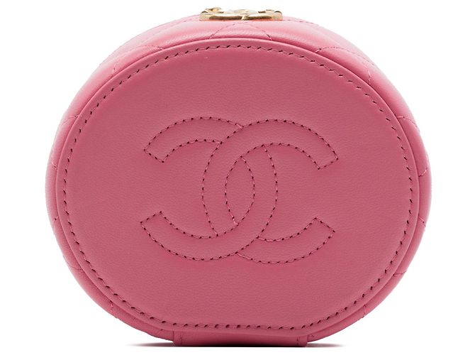 Mini Vanity Case Chanel in agnello trapuntato Mini CC rosa con manico superiore in perle e tracolla a catena - vista 3