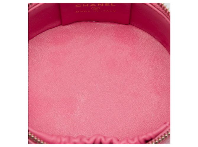Mini Vanity Case Chanel in agnello trapuntato Mini CC rosa con manico superiore in perle e tracolla a catena - vista 4