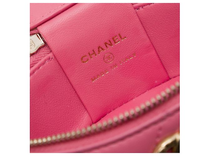 Mini Vanity Case Chanel in agnello trapuntato Mini CC rosa con manico superiore in perle e tracolla a catena - vista 5