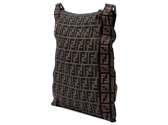 Borsa a tracolla piatta Fendi Zucca Canvas FF marrone - vista 2