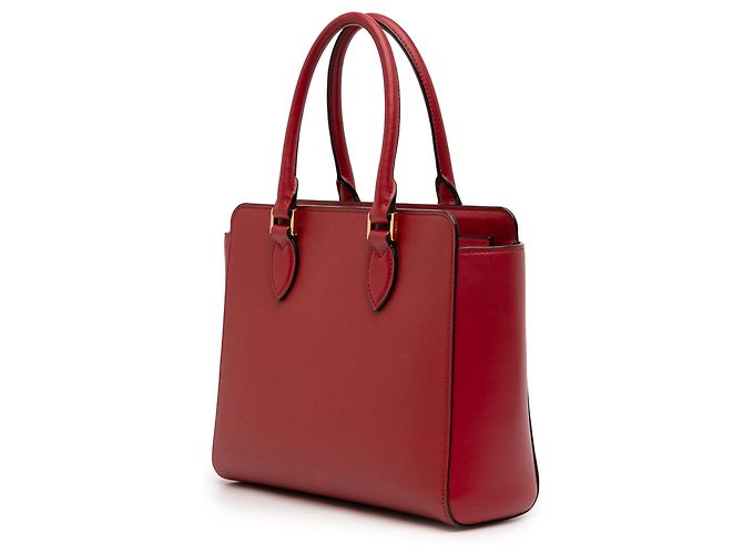 Borsa Tote Convertible Prada Soft Calf Trimmed Saffiano Lux Zip rossa Rosso - vista 2