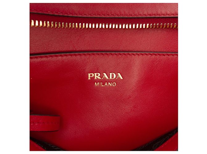 Borsa Tote Convertible Prada Soft Calf Trimmed Saffiano Lux Zip rossa Rosso - vista 5