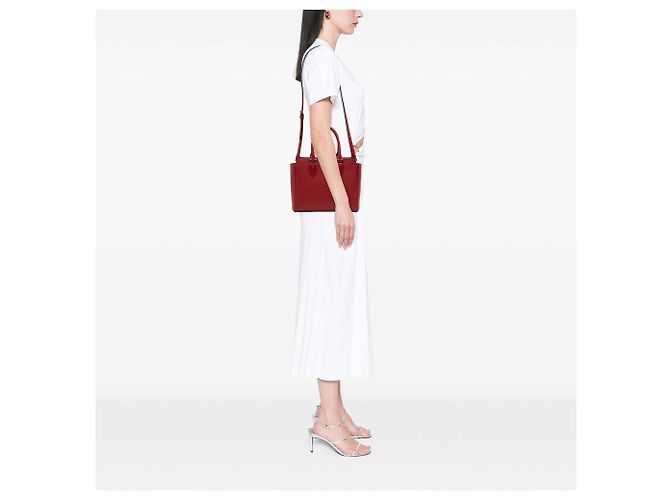 Borsa Tote Convertible Prada Soft Calf Trimmed Saffiano Lux Zip rossa Rosso - vista 6