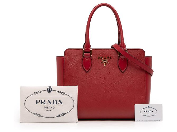 Borsa Tote Convertible Prada Soft Calf Trimmed Saffiano Lux Zip rossa Rosso - vista 7