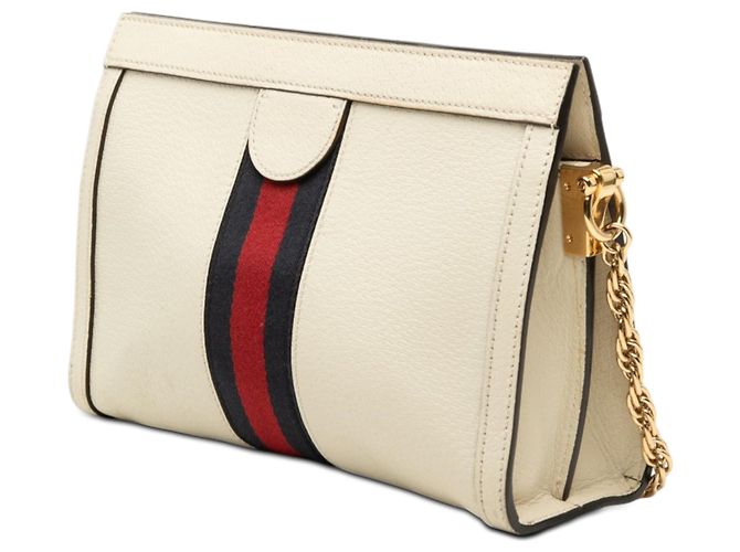 Borsa a tracolla Gucci Ophidia Small in pelle di vitello bianca con catena Web Bianco - vista 2