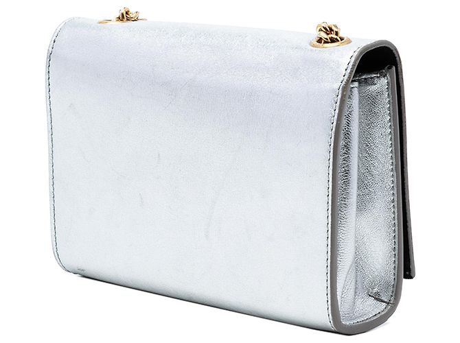Borsa a tracolla Kate Small in pelle di vitello metallizzata con monogramma Saint Laurent argento - vista 2