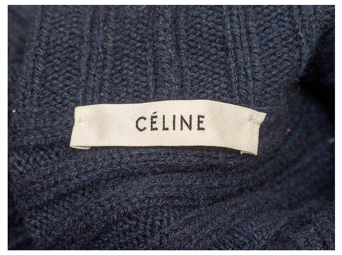 Céline Suéter de gola alta em lã e pelo de yak azul marinho e vermelho Celine Tamanho US M - vista 4