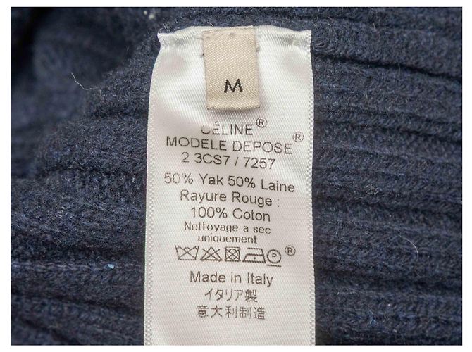 Céline Suéter de gola alta em lã e pelo de yak azul marinho e vermelho Celine Tamanho US M - vista 5