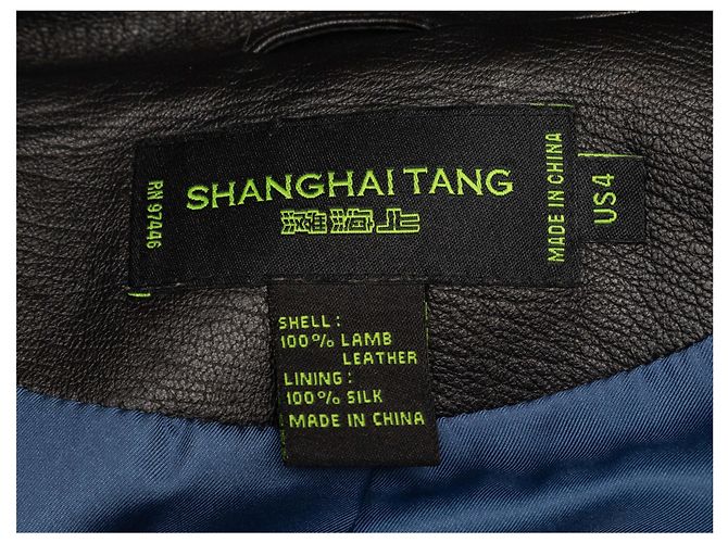 Schwarze gesteppte Leder-Moto-Jacke Shanghai Tang Größe US 4 - Ansicht 5