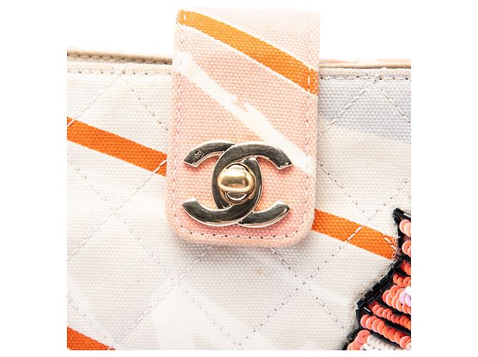 Borsa a tracolla Chanel CC in tela trapuntata stampata e paillettes beige Arc De Triomphe - vista 5