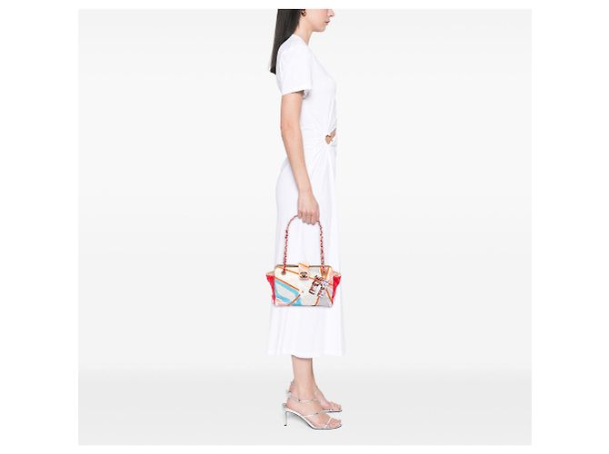 Borsa a tracolla Chanel CC in tela trapuntata stampata e paillettes beige Arc De Triomphe - vista 6