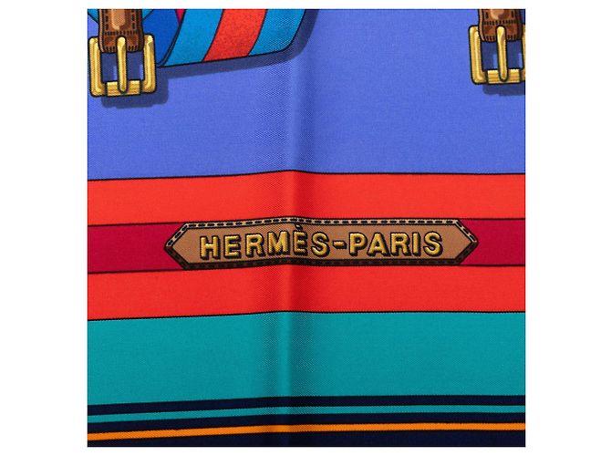Sciarpa in seta blu Hermès Les Sangles 90 Scarves - vista 3