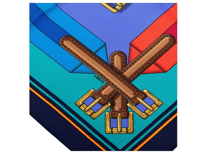 Sciarpa in seta blu Hermès Les Sangles 90 Scarves - vista 4