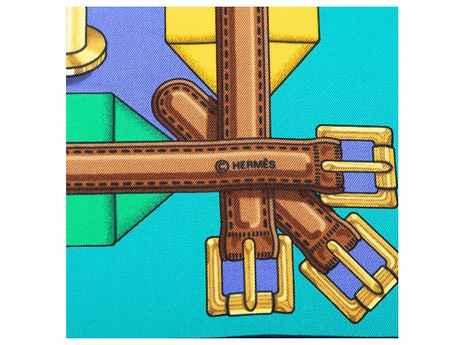 Sciarpa in seta blu Hermès Les Sangles 90 Scarves - vista 6
