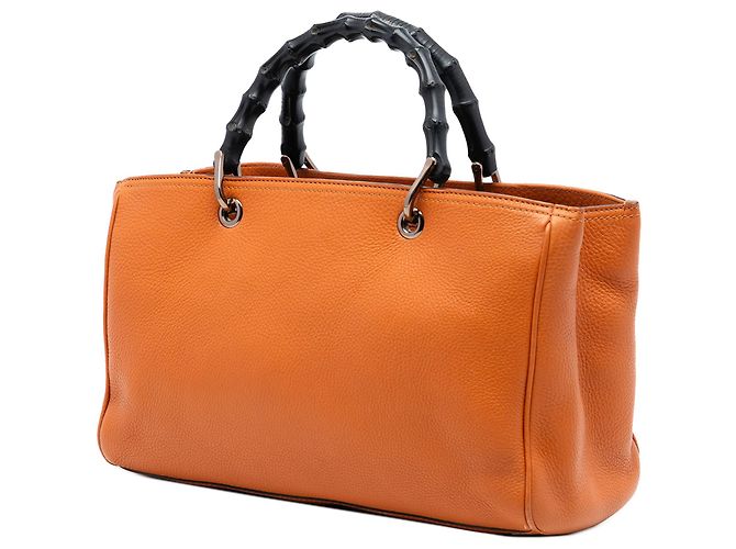 Orange Gucci Medium Calfskin Bamboo Shopper Satchel - view 2