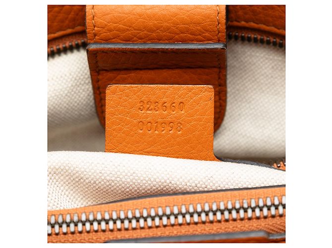 Orange Gucci Medium Calfskin Bamboo Shopper Satchel - view 6