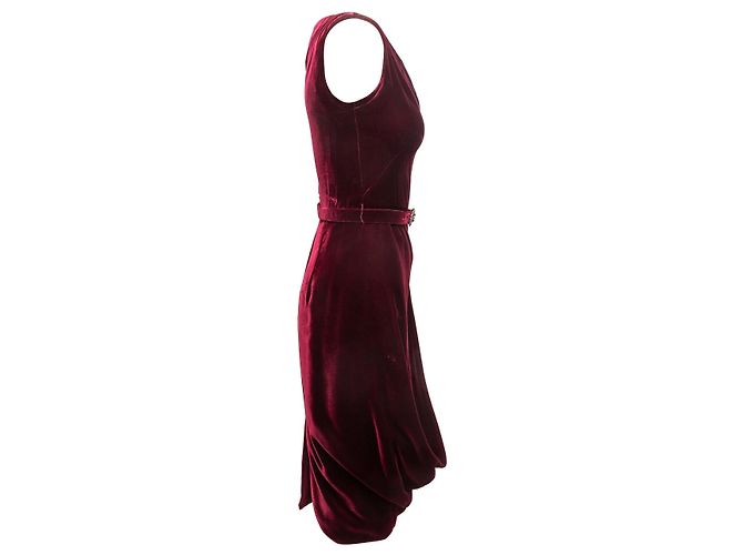 Burgundy Alexander McQueen Samtkleid mit Gürtel Größe IT 40 Rot - Ansicht 2