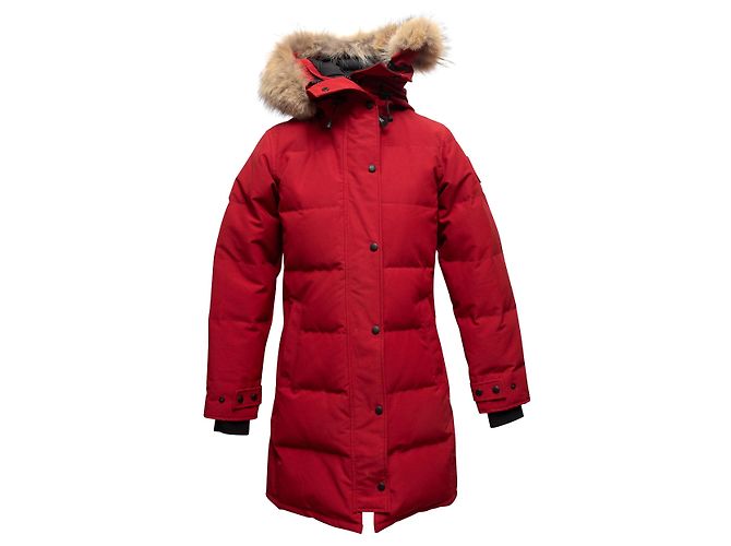 Abrigo puffer con capucha con ribete de pelo rojo Canada Goose Talla US S Roja - vista 2