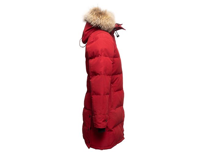 Abrigo puffer con capucha con ribete de pelo rojo Canada Goose Talla US S Roja - vista 3
