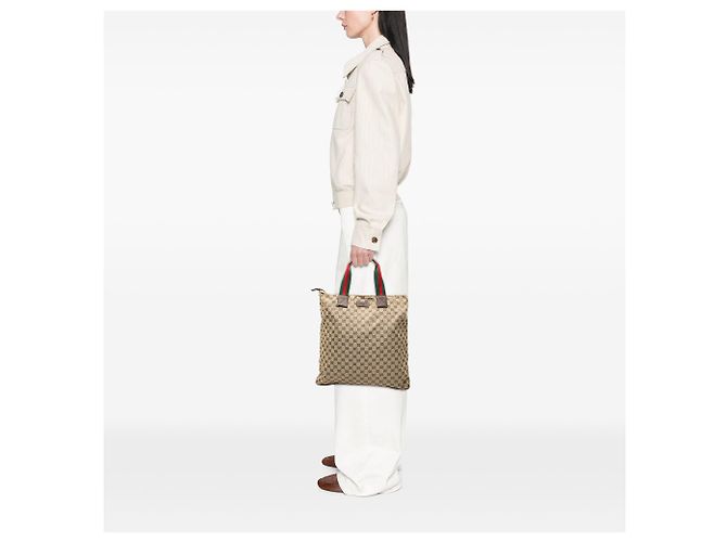 Tote Verticale Gucci GG Canvas Web marrone - vista 7