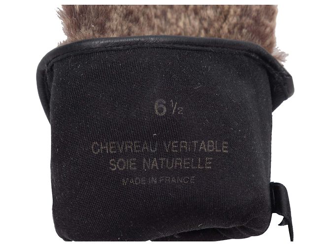 Chanel Pelz- und Lederhandschuhe Braun & Schwarz Größe 6.5 - Ansicht 3