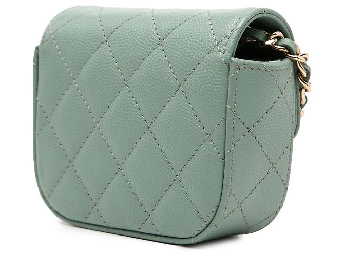 Borsa a tracolla Chanel Micro Mini Classic Caviar con patta singola verde - vista 2
