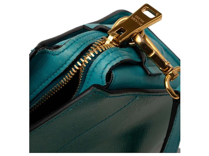 Borsa a tracolla Esplanade Bicolor Saffiano Vernice verde Prada - vista 7