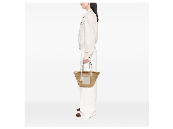 Borsa Tote LOEWE Medium Raffia Anagram Basket bianca Bianco - vista 6