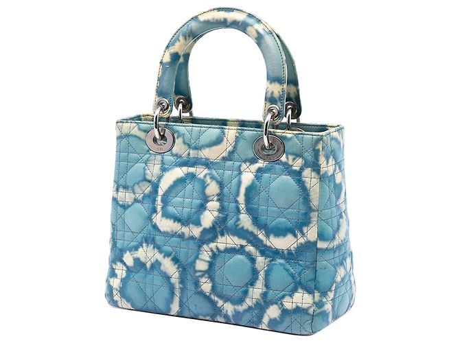 Borsa Lady Dior in pelle di vitello blu con stampa tie dye misura Medium - vista 2