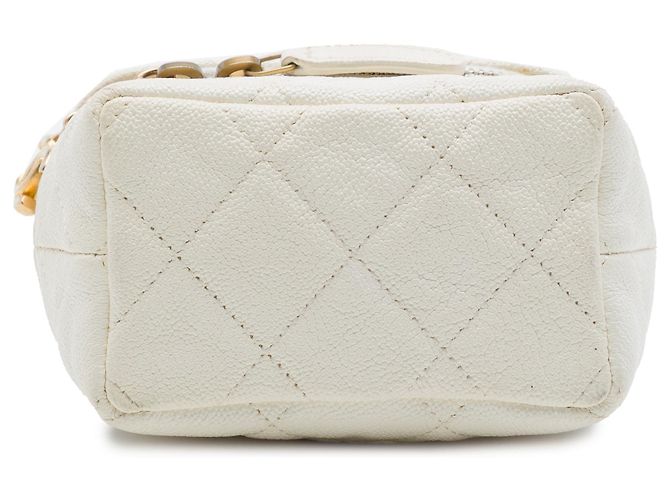 Mini Vanity Case Chanel in Caviar bianco con catena e chiusura con zip around Satchel - vista 3