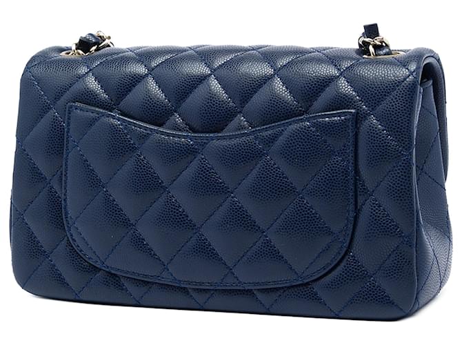 Borsa a tracolla Chanel Mini Rectangular Classic Caviar Single Flap Blu - vista 2