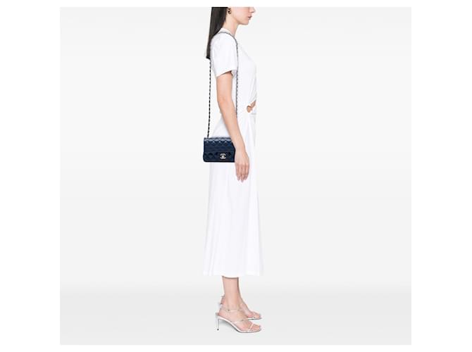 Borsa a tracolla Chanel Mini Rectangular Classic Caviar Single Flap Blu - vista 5