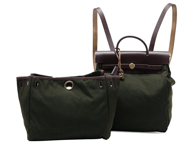 Zaino Hermès Toile Herbag GM verde - vista 6