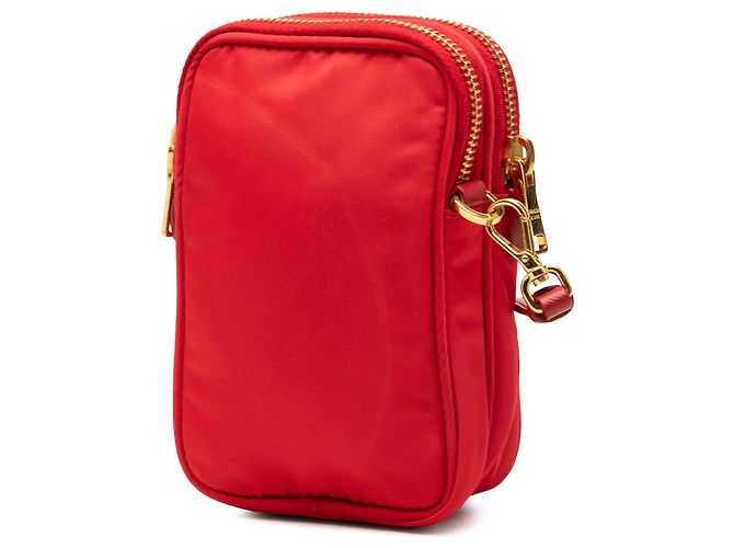Borsa a tracolla come custodia per telefono con doppia zip in Tessuto rosso Prada - vista 2