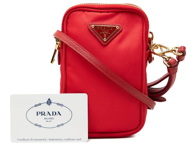 Borsa a tracolla come custodia per telefono con doppia zip in Tessuto rosso Prada - vista 7