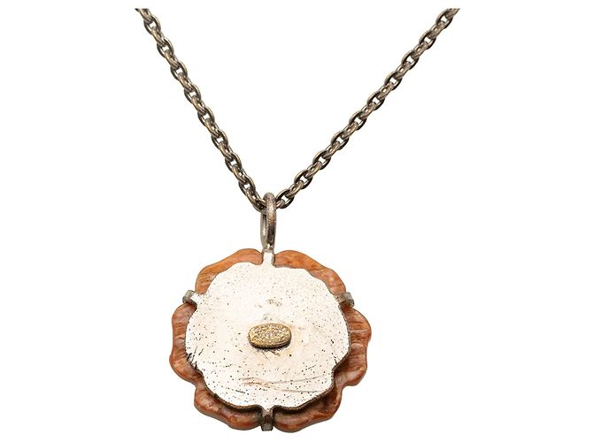 Collana con pendente Camelia in ottone e madreperla argentata Chanel Argento - vista 3