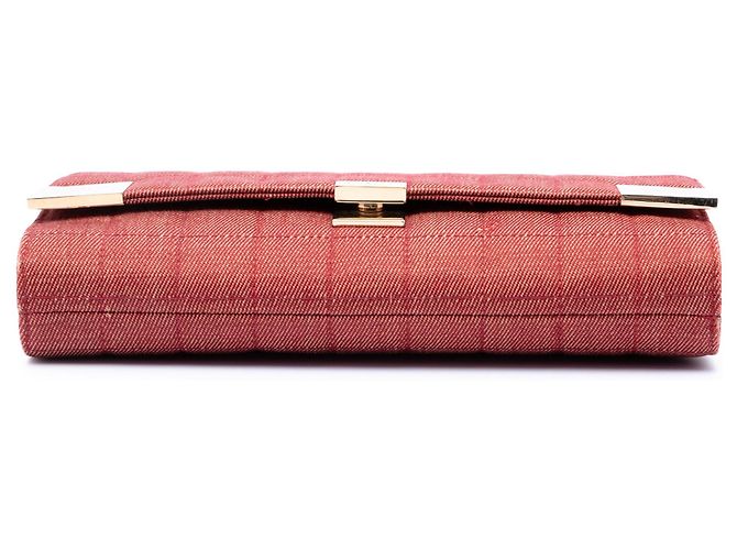Borsa a tracolla Chanel CC Choco Bar in denim rosso con catena - vista 3