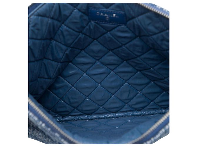 Clutch Chanel Medium Tweed Deauville O Case Blu - vista 4