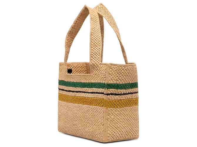 Borsa Tote LOEWE Paulas Ibiza Medium in rafia a righe beige - vista 2