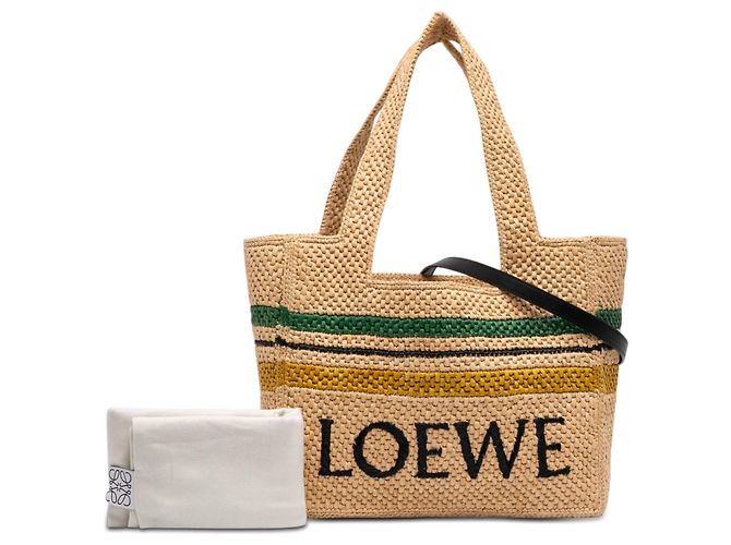 Borsa Tote LOEWE Paulas Ibiza Medium in rafia a righe beige - vista 7