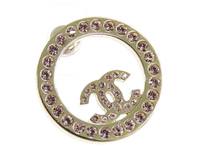 Orecchini rotondi Chanel CC placcati oro con strass e chiusura a pressione D'oro - vista 4