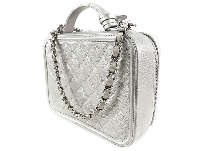 Silver Chanel Medium Caviar CC Filigree Vanity Case Satchel Silber - Ansicht 2
